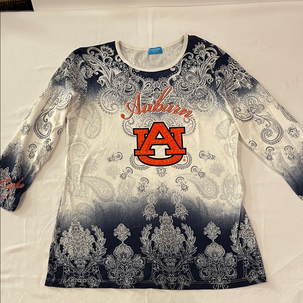 P. Michael Auburn University Women's 3/4 Sleeve Shirt w/ Rhinestone Large